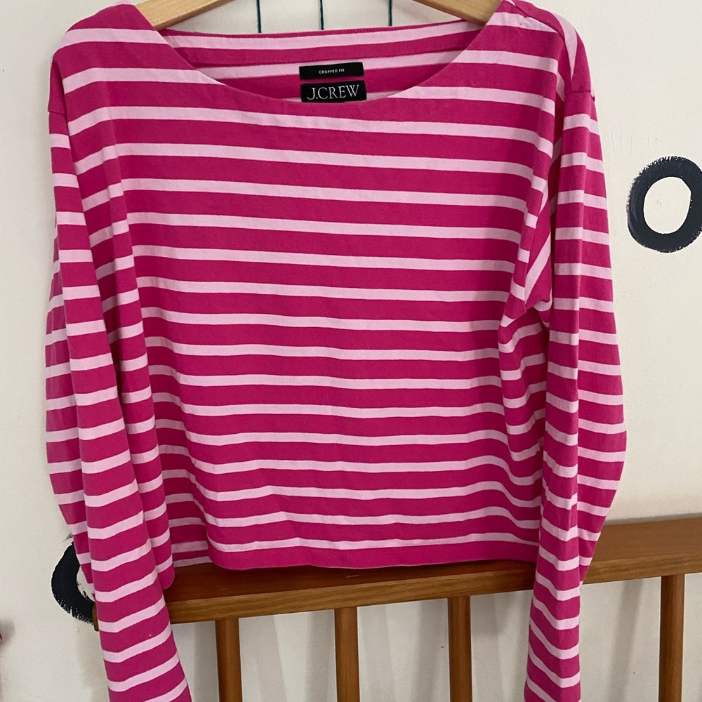 Jcrew pink stripe cropped tee
